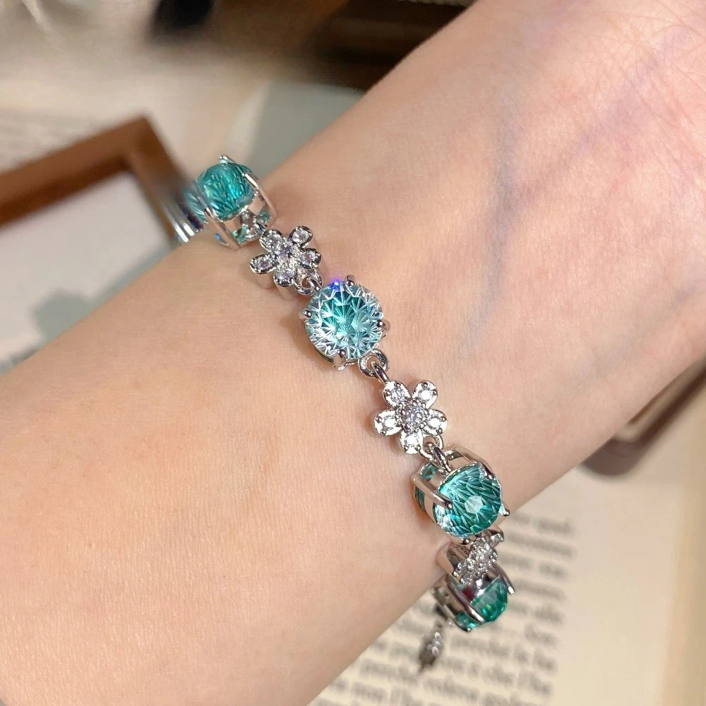 925 sterling silver new topaz flower bracelet, fashionable rose diamond gemstone jewelry accessory 5