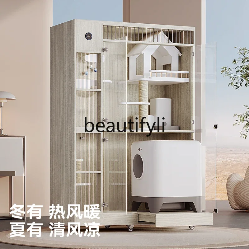 Thermostatic cat cabinet Solid wood cat villa household indoor cage box Hairless winter protection