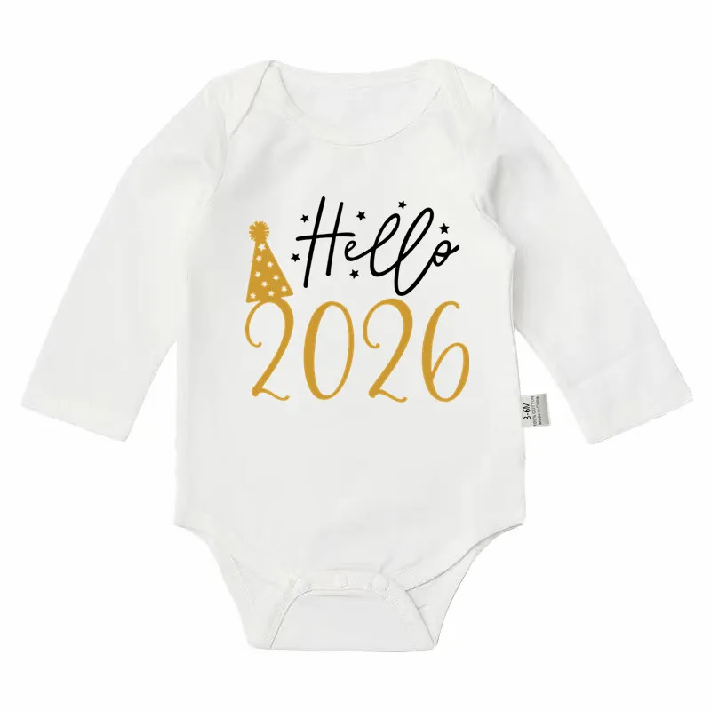 Hello 2026 Newborn Baby Bodysuit Cotton Long Sleeve Infant Rompers Body Baby Boys Girls New Year Ropa Clothes Christmas Gift image 4