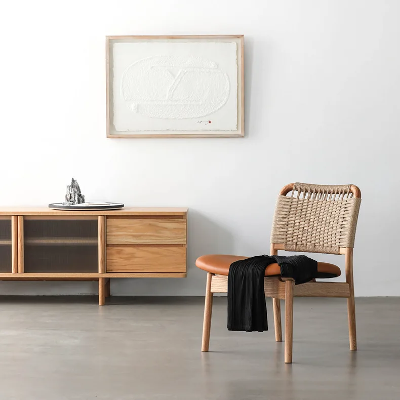 

Customizable Japanese and Korean modern simple wabi-sabi wind home beef paper rope woven dining chair low chair