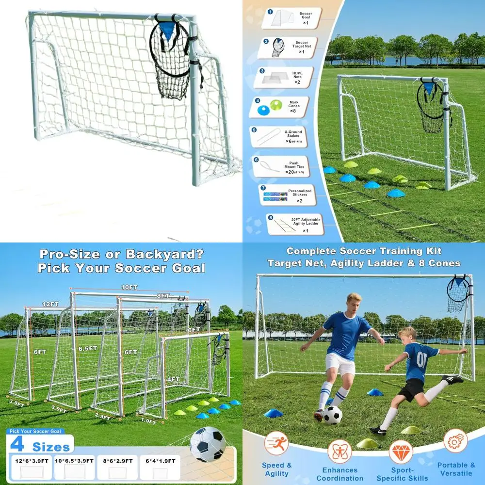 

Большие металлические футбольные ворота 12x6, 10x6.5, 8x6, 6x4 для молодежи и взрослых с лестницей для тренировки ловкости и сеткой для мишеней