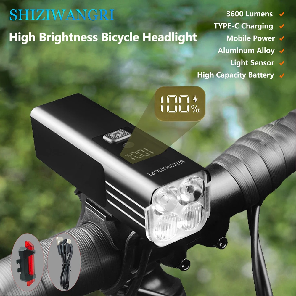 

2025 New Bicycle Lights MTB Headlights Light Sensing Battery Display 5 Modes 4000mAh Rechargeable Mountain Road Bike Accessories