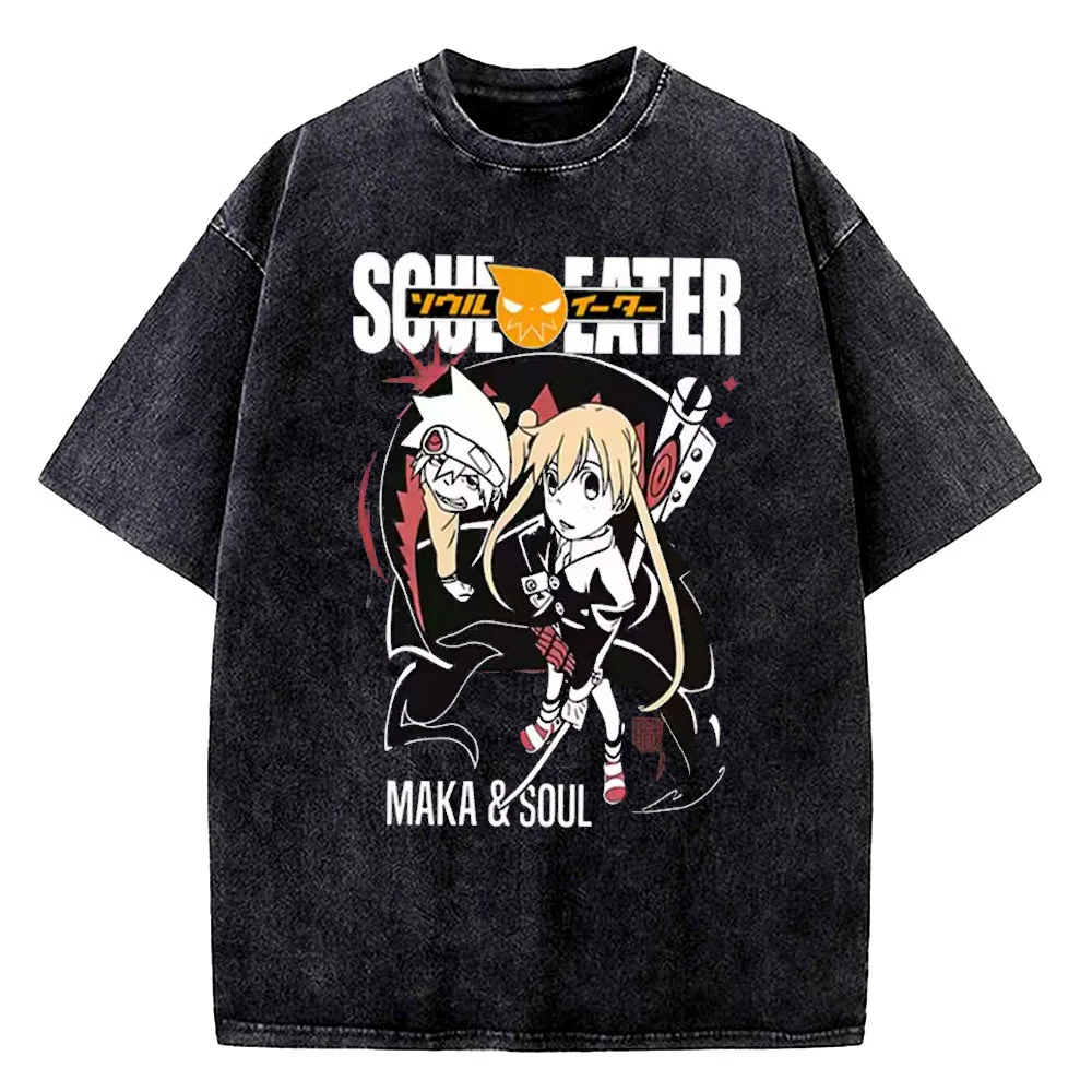 Soul Eater Vintage Washed cotton t shirt teen Breathable Punk kawaii Digital aesthetic tshirt Colorful Pop Culture aesthetic