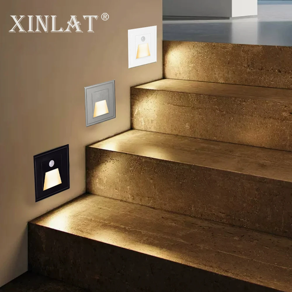 

Настенный светильник XINLAT с датчиком движения, лестничный светильник, встраиваемые ночники, переключатель на светильник для ванной комнаты, Pir, внутреннее бра, 220 В, радарный светильник