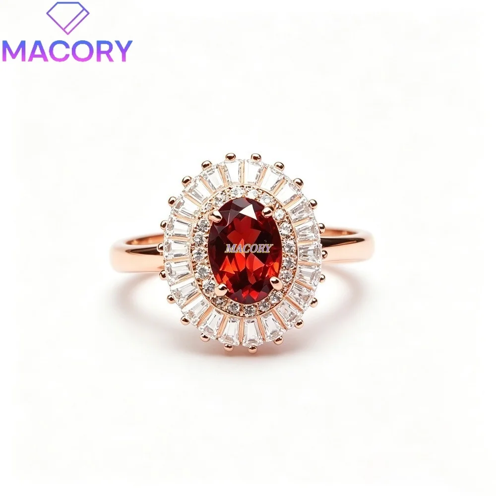Luxurious wine red garnet ring 925 sterling silver fashionable women's jewelry popular style stackable elegant ladies' accessory