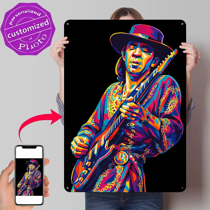 Stevie Ray Vaughan Colorful Portrait 3D Texture Metal Poster Customized Wall Art Tin Sign Gift for Mancave Decor Luxury Home