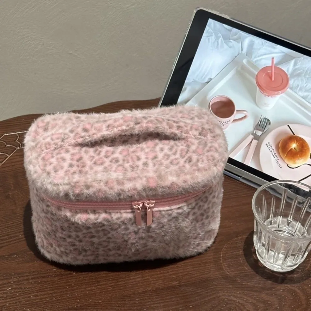 New Handheld Makeup Bag Zipper Design Portable Small Cosmetic Pouch Multi-functional Leopard Storage Case Women Girls