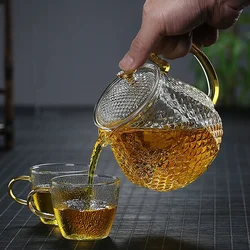 High Borosilicate Glass Teapot Household  Temperature Resistance Hammer Pattern  Kung Fu Tea Set Filter Bubble