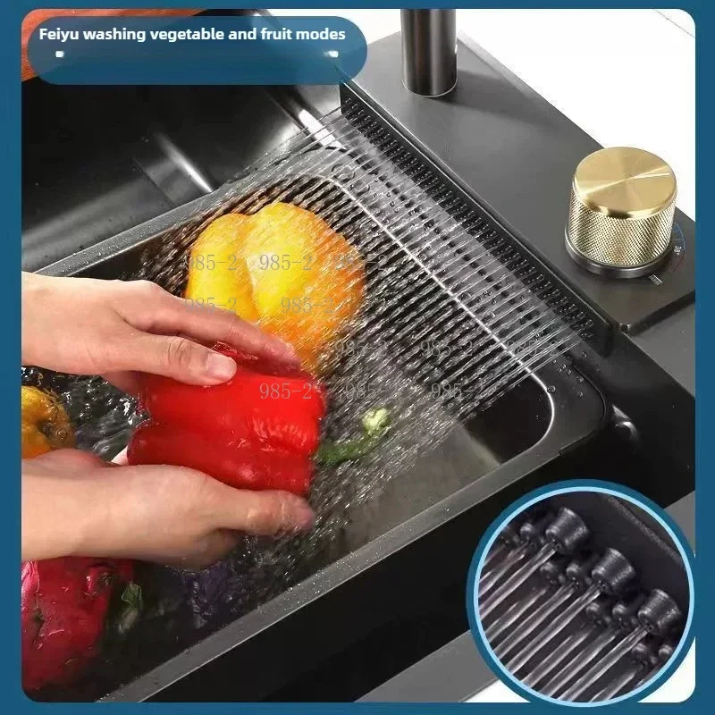 304 Stainless Steel Nano Kitchen Sink, Waterfall Design Large Single Bowl Basin