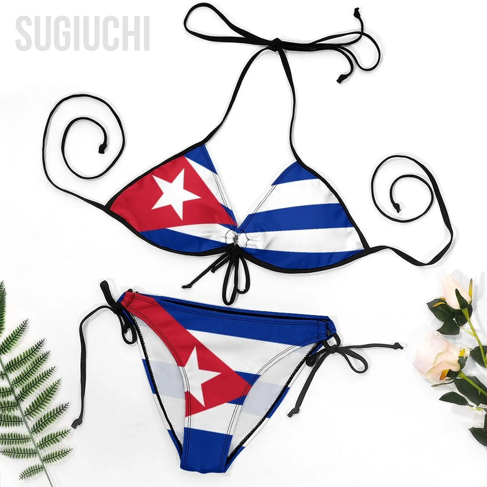 Women Cuba Flag Bikini Swimsuit Sets Three Point Beachwear Swimming Bathing  Beach Party Suits