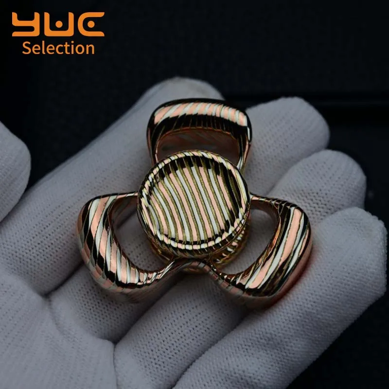 YUC Tri Horizon Hand Spinner Novelty Toy Anti Stresses Damascus Zirconium Metal Spiners Small Fidget Toys Cool Things Gyroscope