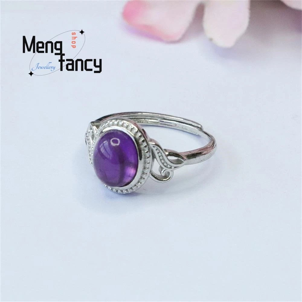 Natural Amethyst Exquisite Ring Purple Colour Treasure Vintage Charms Fashion Fine Jewelry High-grade Luxury Couple Holiday Gift