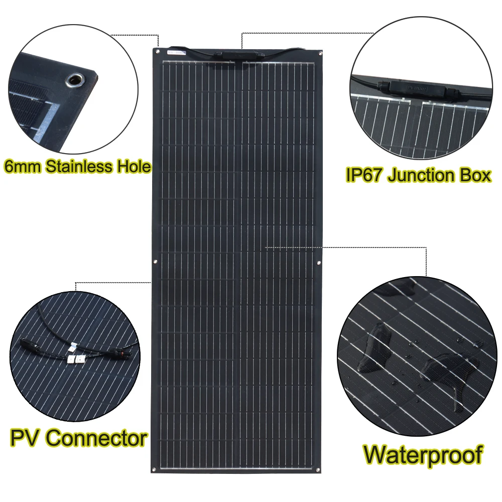 panel solar 12v flexible 240w 200w 120w 100w 50w 12v cargador de batería panel fotovoltaico para camper RV barco casa balcón monocristalino UE almacén DHL envío