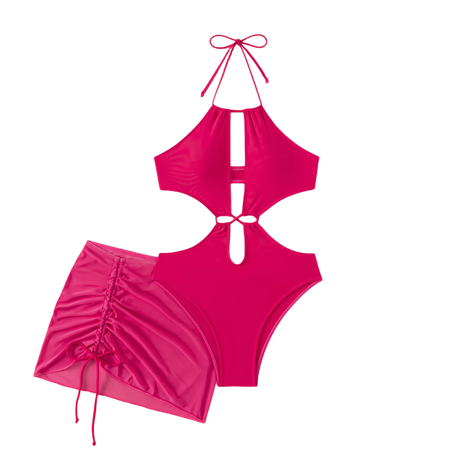 

Women's Halter Swimsuit Sexy Bikini Solid Beachwear Two Piece Swimsuits Women Bikini Set with Beach Skirt Vacation Swimwear
