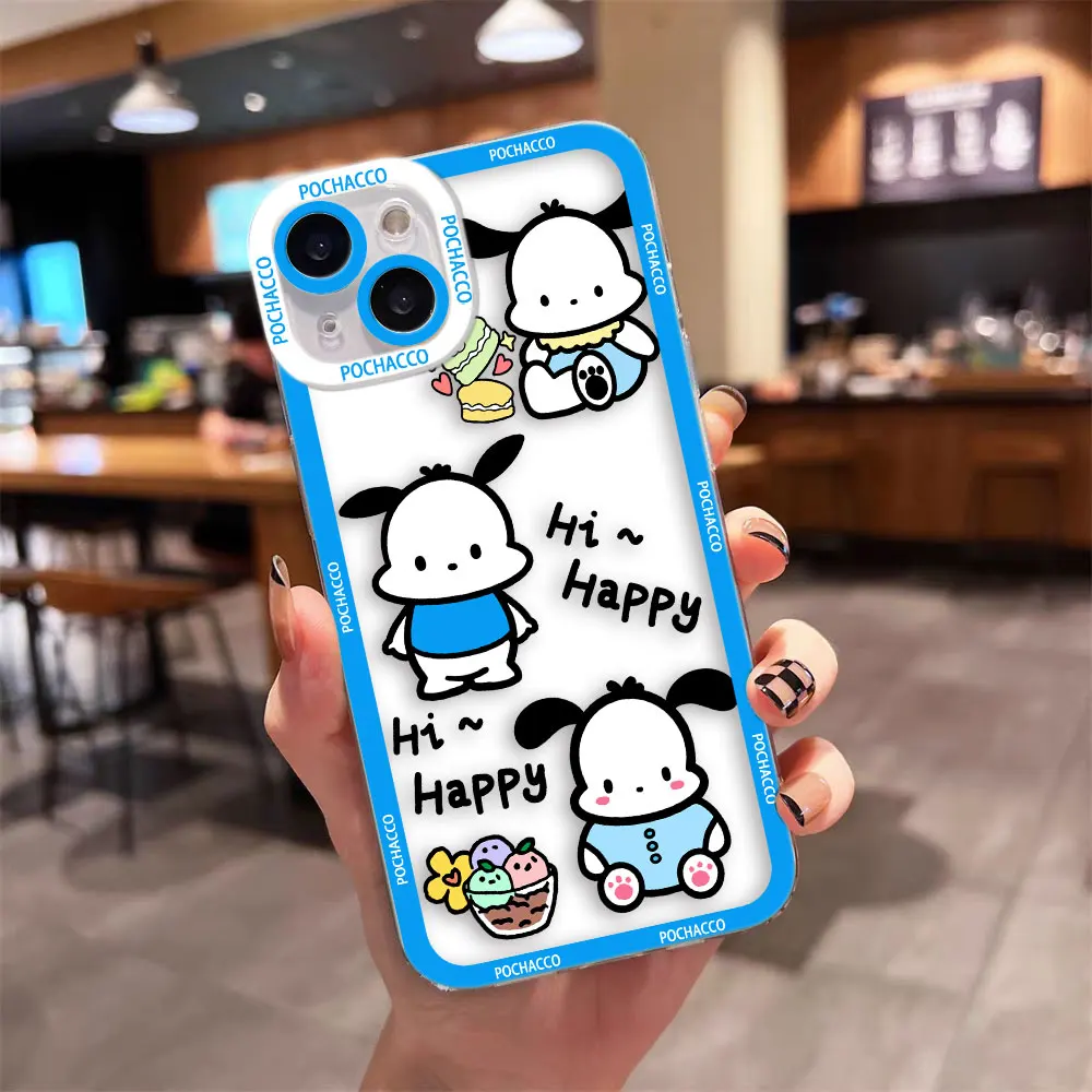 Pacha Dog Cartoon Pochacco Angel Eyes Clear Case For Samsung Galaxy NOTE 20 10 A73 A72 A53 A51 A42 A55 A35 A33 A30 A23 A22 Case