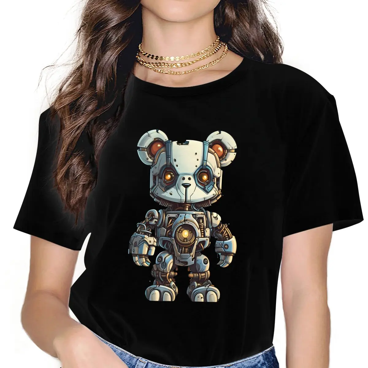 Hip Hop TShirt For Women Teddy Robot Y2k Tops Harajuku Ladies Polyester T Shirt Basic Summer