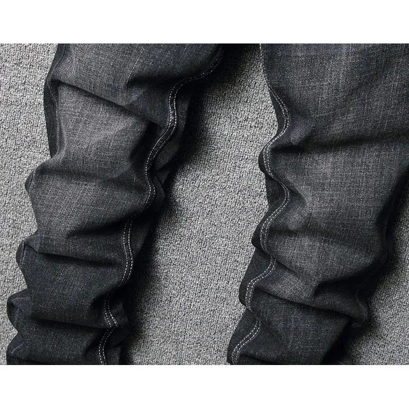 New Fashion Men's Jeans High Quality Vintage Washed Black Elastic Slim Fit Split Jeans Men's Designer Vintage Denim Pants Hombre