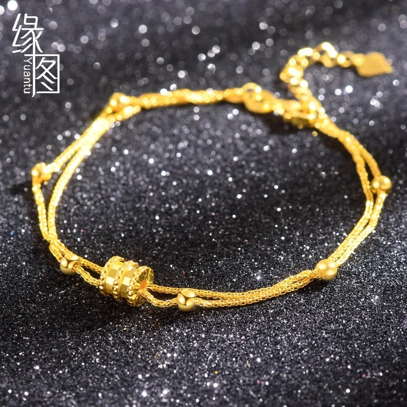 

2025 New Women's Slim Waist Bracelet, AU750 18K Gold, Lucky Beads Double Layer, Fadeless, Elegant Versatile Gift Jewelry
