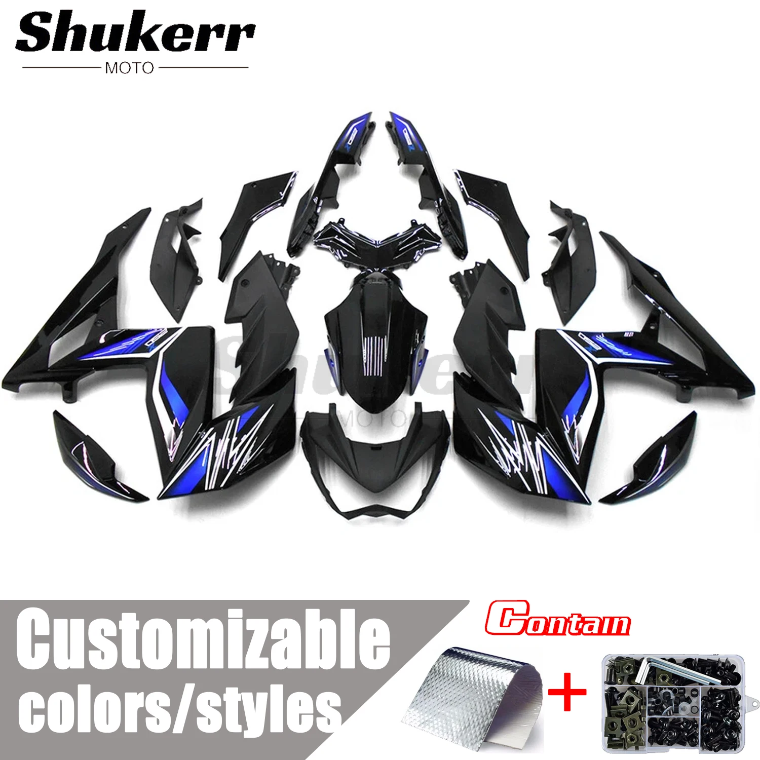 

New Abs Motorcycle Plastic Fairing Kit Injection Mold Bodywork Panel Kit Fit for Kawasaki Z250 Z300 2015 2016 Black Blue