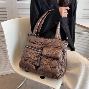 Designer Handbags for Women Luxury Plaid Female Winter Down Bags Cotton-padded Jacket Shoulder Bags Larger Capacity Tote Bags