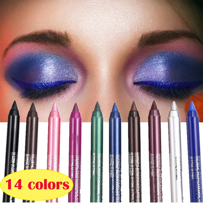 14 Color eyeliner pen black white green blue waterproof eyeliner pen quick drying non flowering cosmetics tool