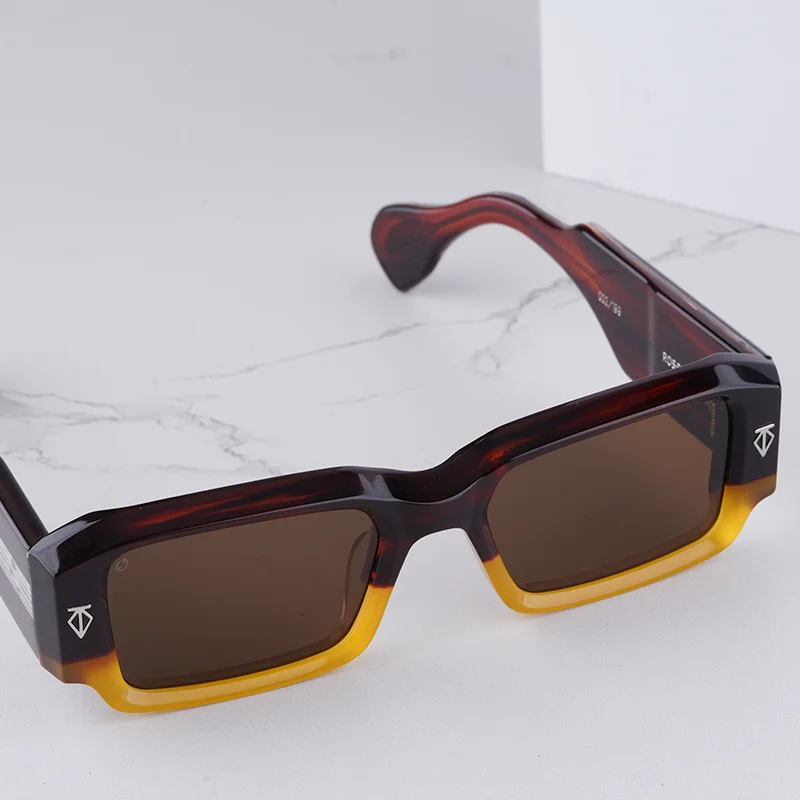 نظارات شمسية كلاسيكية للرجال من ROSSI مخططة مربعة الشكل باللون البني الفاخرة ذات جودة عالية ونظارات شمسية من الأسيتات السميكة للرجال