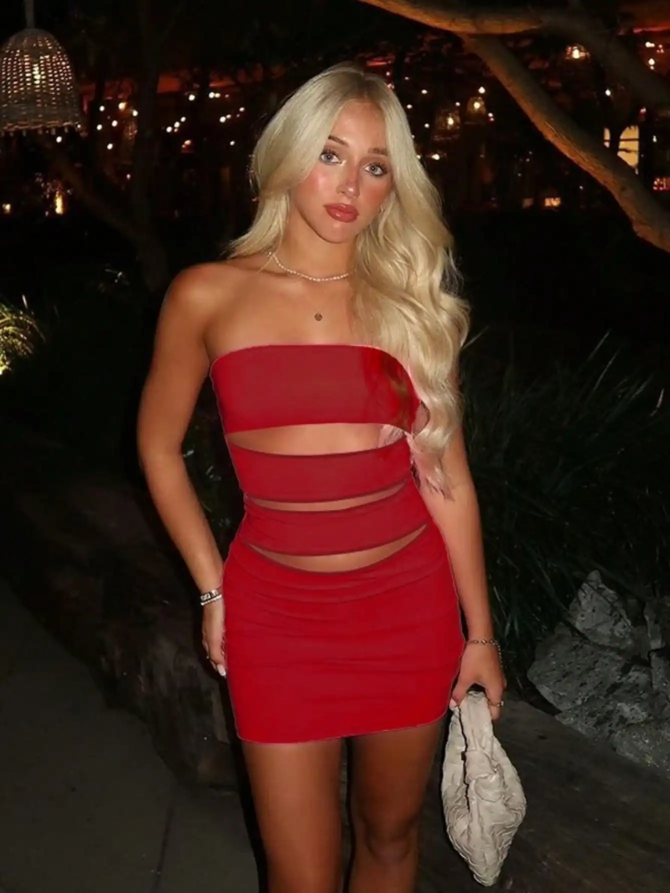 Mini abito a fascia aderente sexy da donna con dettagli ritagliati - Elegante abito da cocktail party in tinta unita