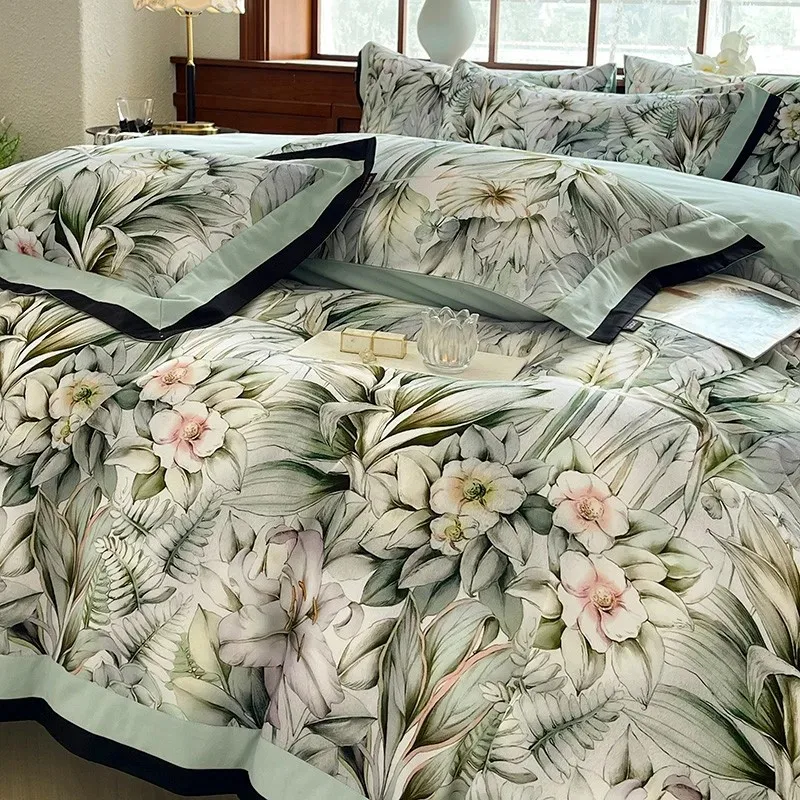 100%Cotton Digital Printing Tropical Forest Leaves Delicate Duvet Cover set Double Queen King 4Pcs Breathable Durable Soft