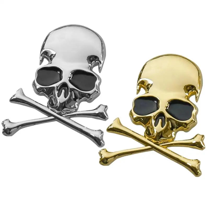 3D Metal Skull Skeleton Crossbones Car Motorcycle Sticker Truck Label Badge Car Gothic Skeleton Tail Decorative Badge Decoration