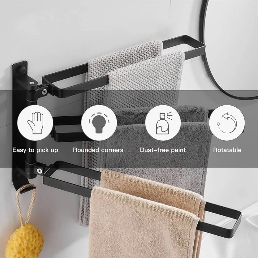 Swing Towel Rails Double Towel Bar Wall Mount Bath Towel Rack Folding Arm Swivel Holder Pot Cover Shoes Storage Bathroom Tool