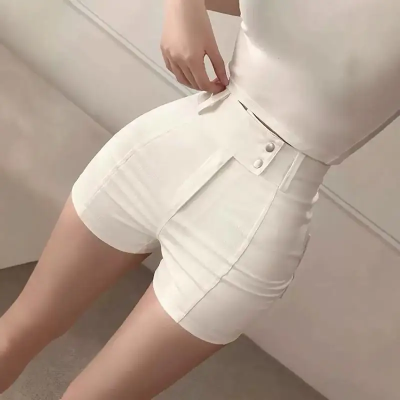 Calças Curtas Fenas de Cintura Alta Slim Fit Estilo Verão 2025 Novo Estilo Elástico Modelador Hot Pants