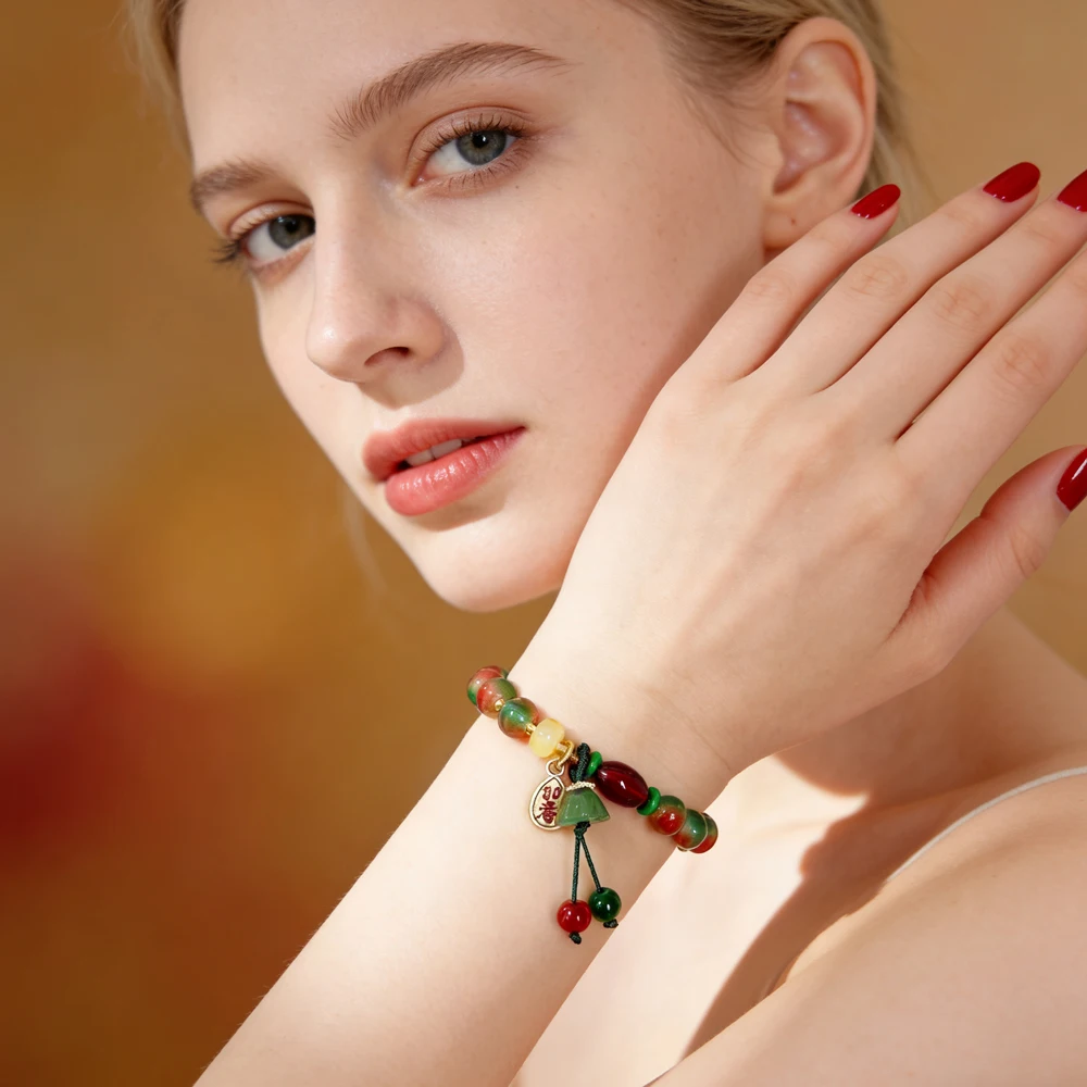 New Chinese Style Colorful Beaded Bracelet For Women Vintage Natural Stone Ethnic Handmade Chain Hand Rope Bracelet Jewelry Gift view 2