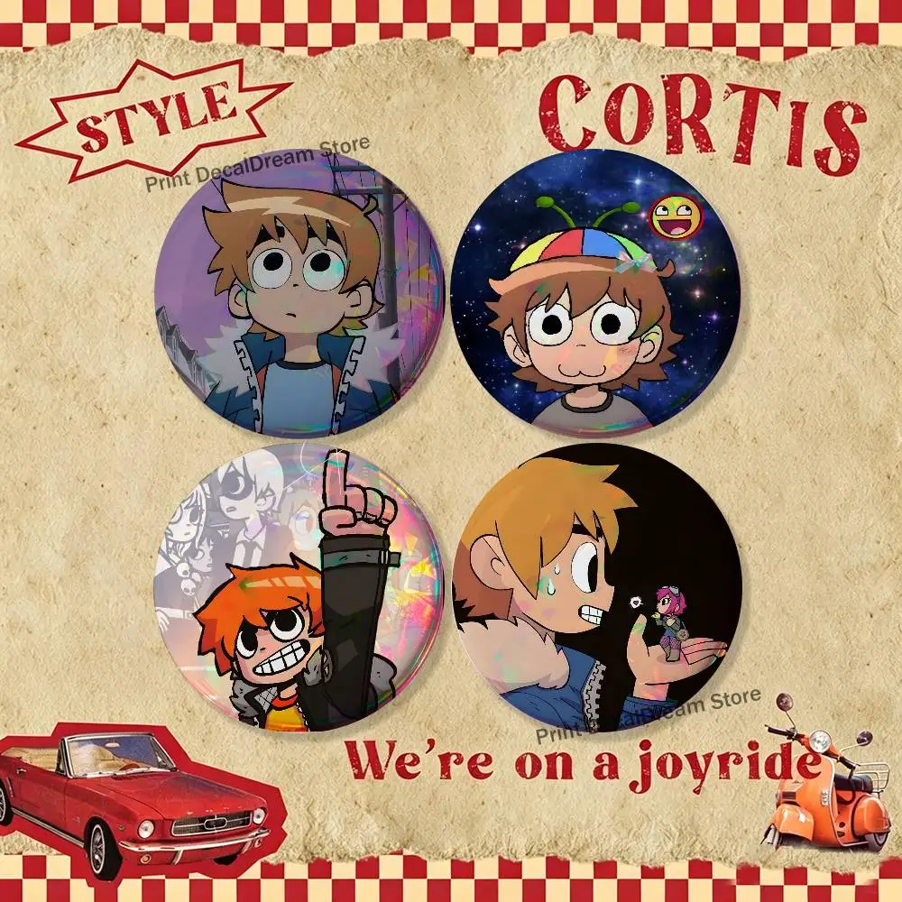 

Comic S-Scott P-PilgrimS 4-piece set Enamel Pin Cartoon Anime Badge Fashion Jewelry Accessories Round Snap-in Brooch on Backpack