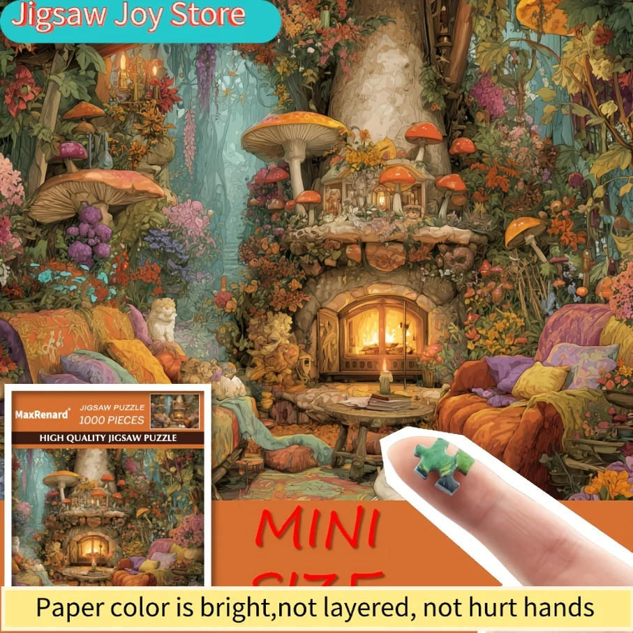 Mini Puzzle pour Adultes - Maison Champignon Chaleureuse - Jeu Amusant et Éducatif Décoration Murale pour la Maison Fête des Pères Anniversaire d'un Ami