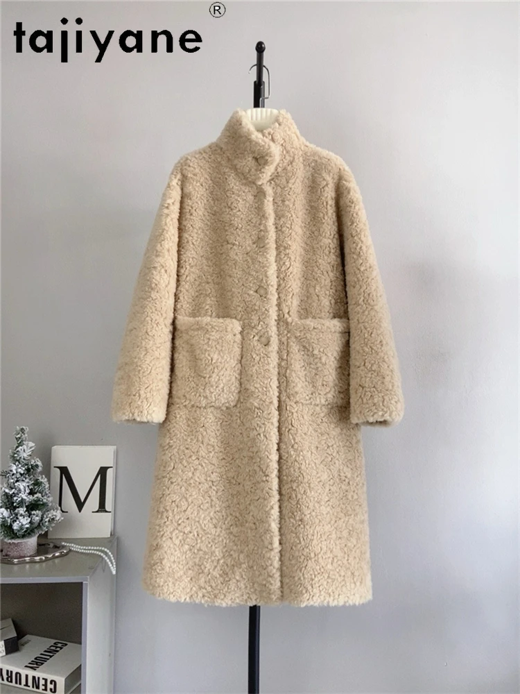 معاطف من الصوف الطبيعي 100% من TAJIYANE للنساء على الطراز الكوري سترة طويلة للقص 2025 ملابس خارجية شتوية ملابس نسائية