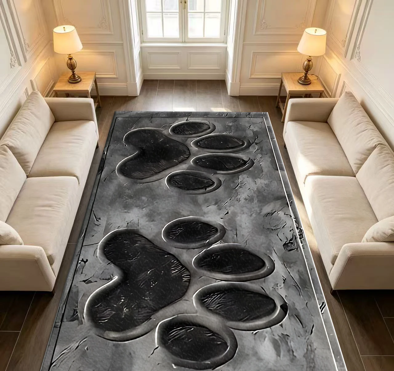 Cute Paw Print Pattern Area Rug Creative Animal Footprint Floor Carpet for Bedroom Living Room Home Interior Decoration