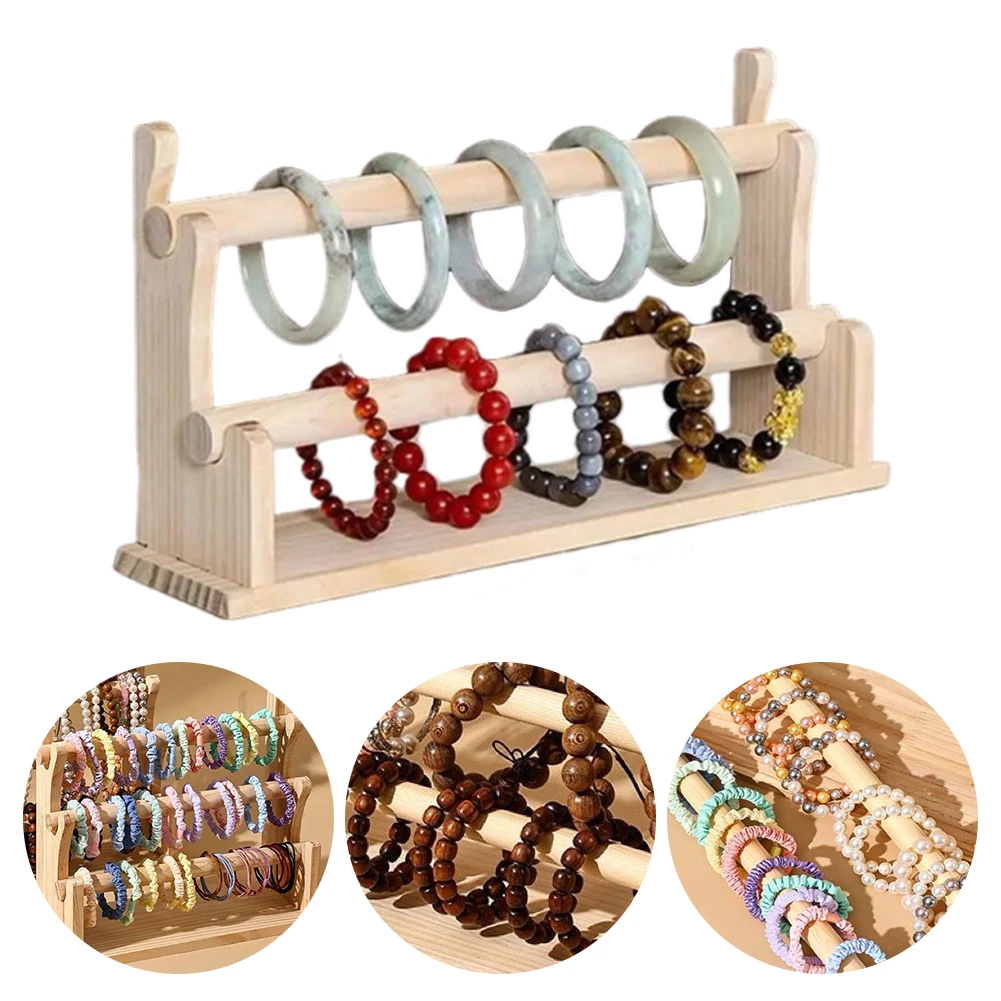 

2 Layer Wooden Bracelet Holder Bracelet Display Stand Jewelry Organizer 32x8x17cm Bracelet Display Stand Bangle Scrunchie Holder