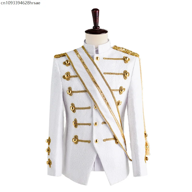 

Adult Cosplay Sequin Suit Steampunk Rockband Performance Dress up costume Medieval Prince Charming White Blazer Men's Clubwear