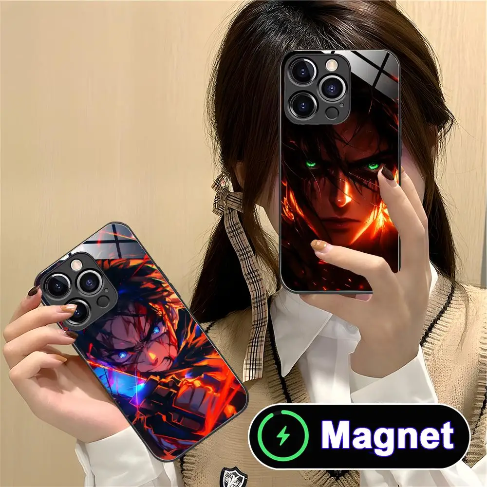 

AOT Eren Yeager Phone Case for iPhone 17 16 15 14 13 12 11 Air Pro Max Plus Mini Glass Magnet Cover