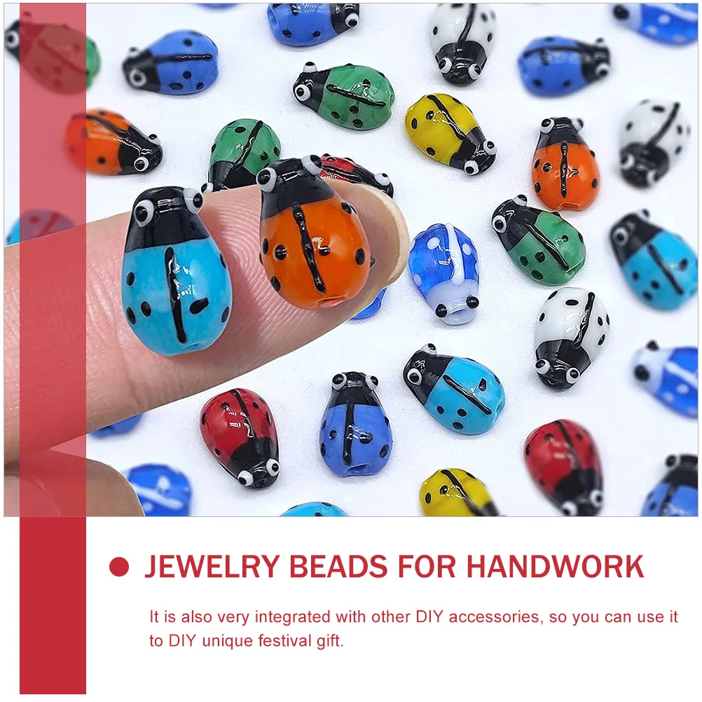 

50pcs Stylish Glass Beads Ladybug DIY Decorative Jewelry for Festival Handwork Insect Accessories