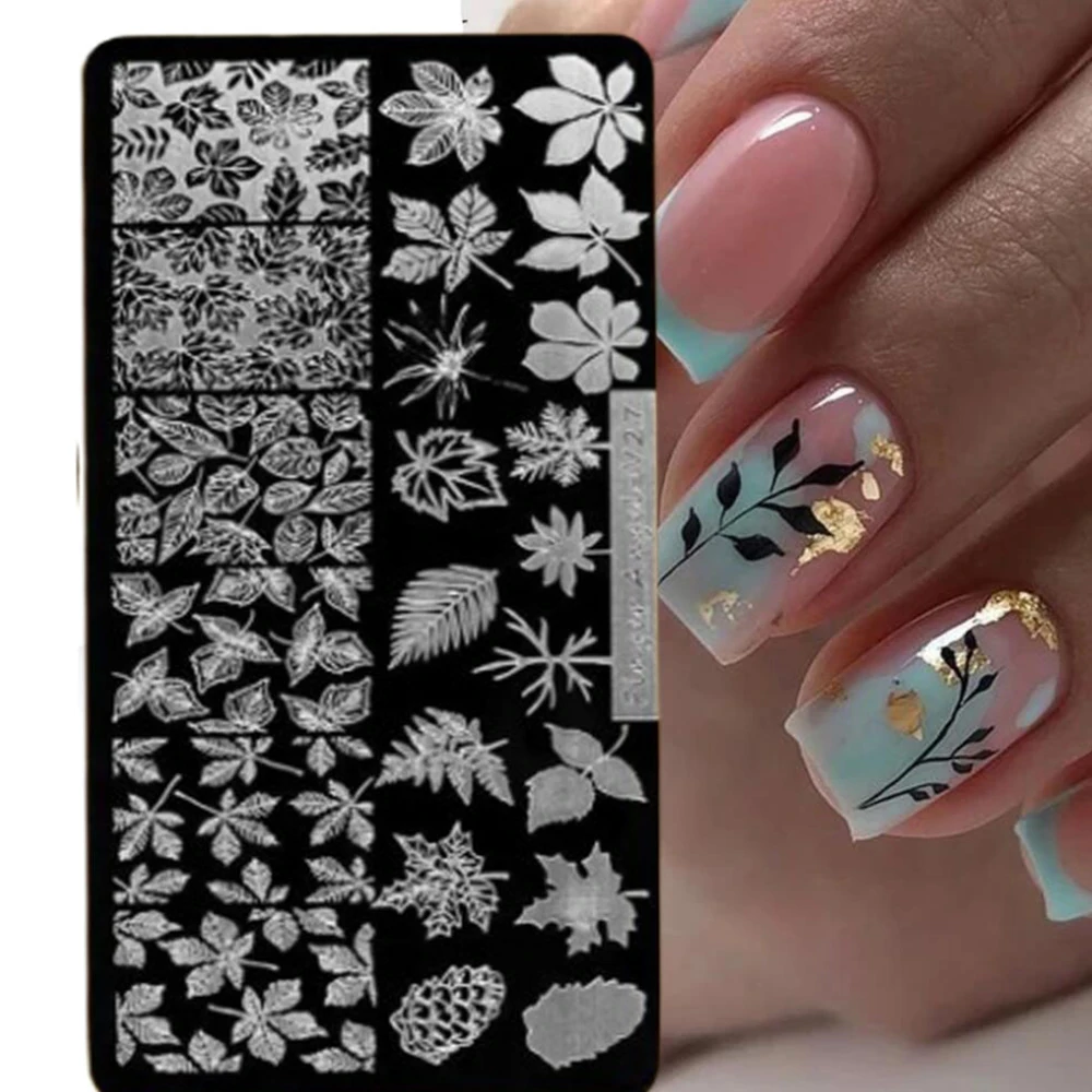 12*6CM Geometric Marble Water Ripple Nail Stencil Stamp Tool Maple Leaf Irregular Wave Design Printing Plates Nail StampingPlate