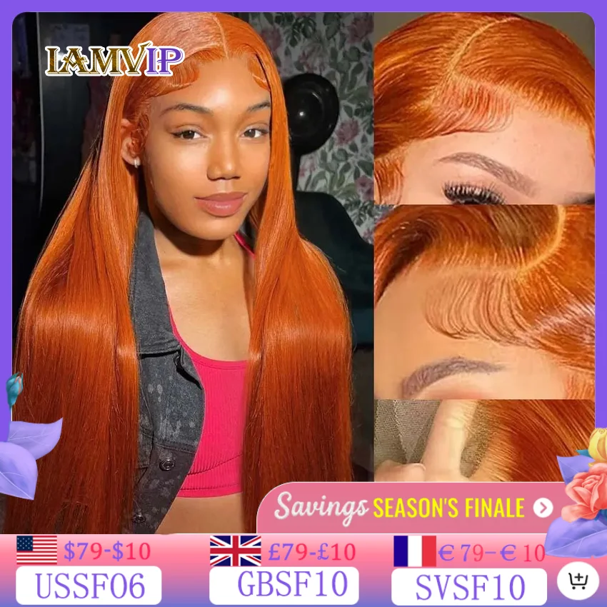 IAMVIP Transparent Lace Wig For Women Ginger Orange 13x6 Lace Front Wigs Human Hair Bone Straight 13x4 Human Hair Lace Front wig