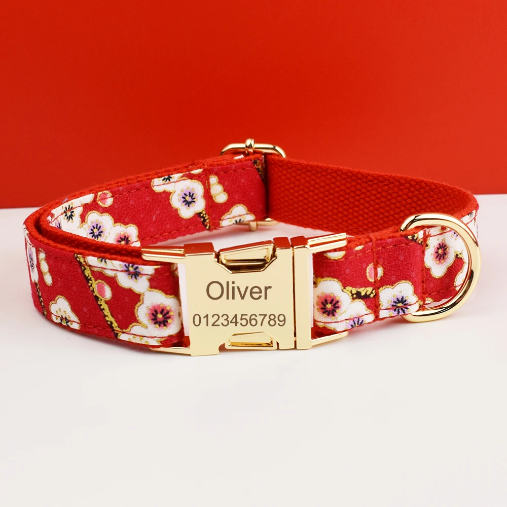 Personalisiertes Hundehalsband mit Gravur und Blumenmuster, anpassbares Haustierzubehör für Hunde, kleines verstellbares Nackenband der Blumenserie