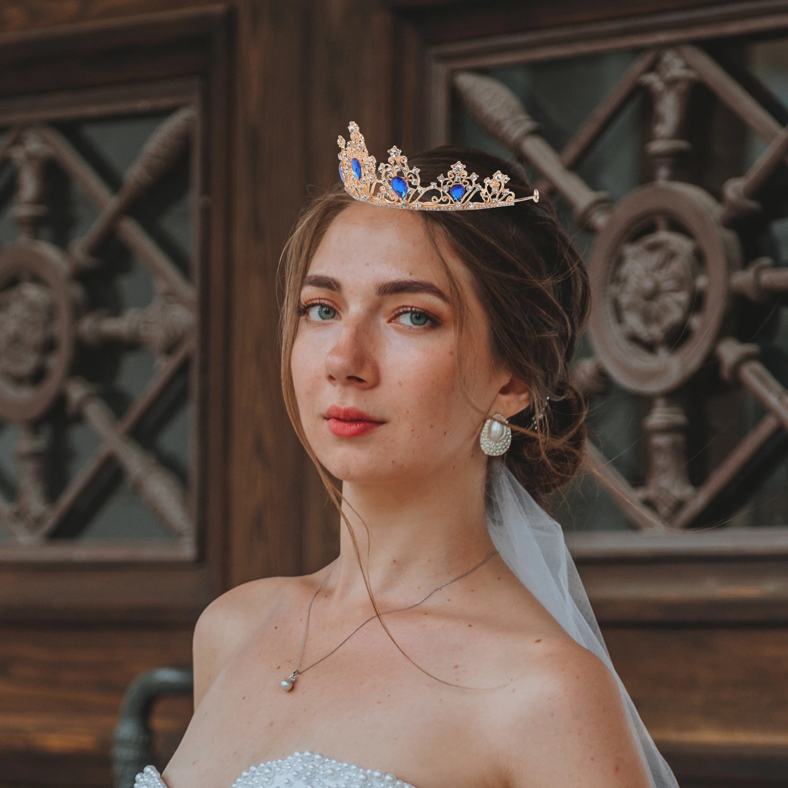 

The Crown Tiara Cosplay Goddess Costume Accessories for Women Headband Headgear Bridal Blue Headpiece Miss