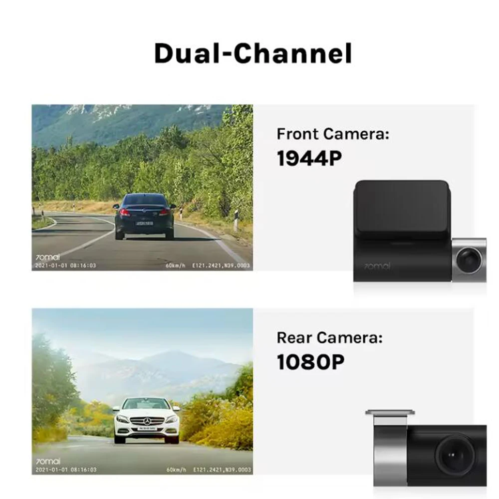 Global Version  A500s Dash Cam, Car Camera Dashcam with APP 2.7K Ultra Full HD Dual CH ADAS GPS Loop Recording Rear Cam