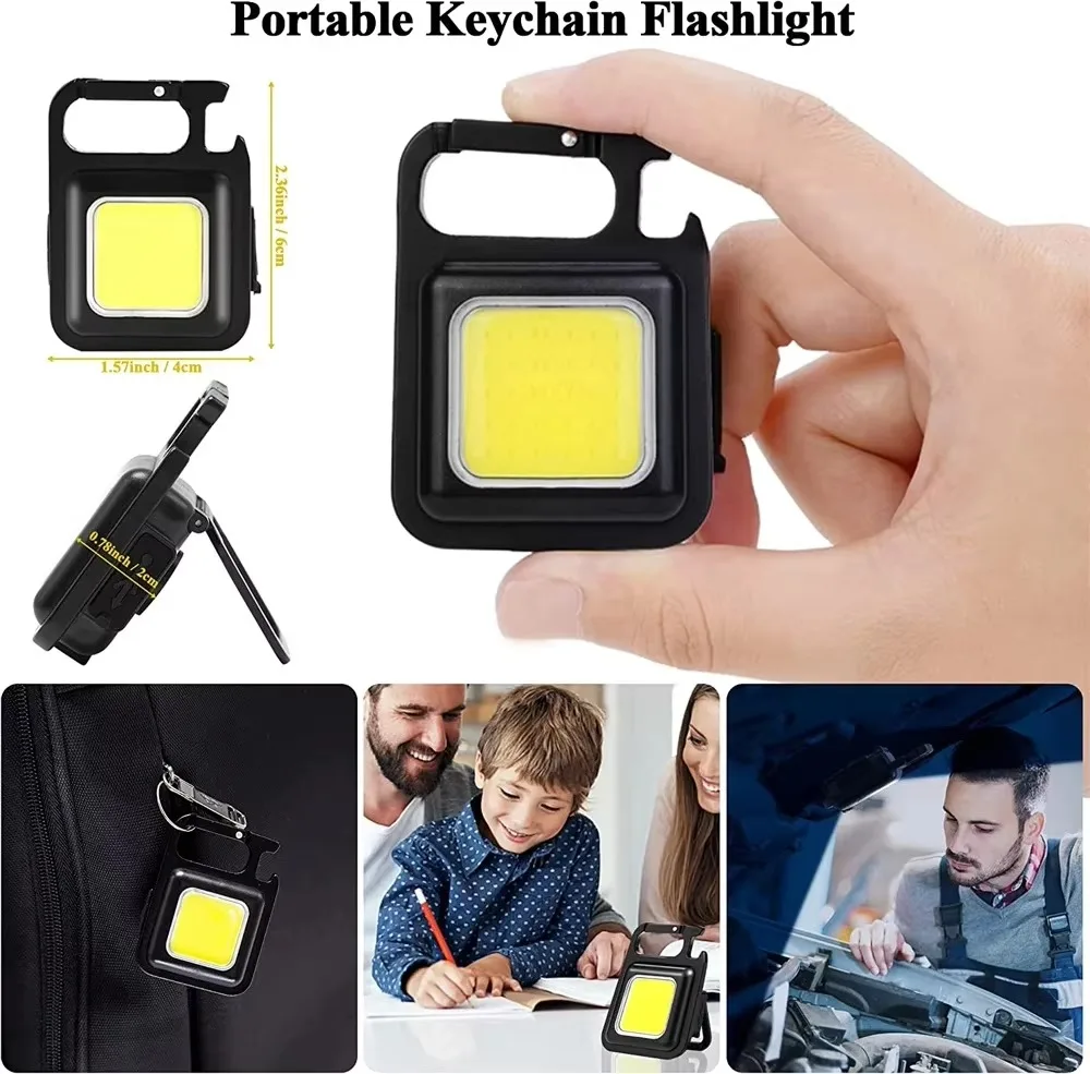 

Mini LED Flashlight Keychain Light Double COB Lights USB Rechargeable Work Lights Fishing Lanterna with Magnet Built-in Battery