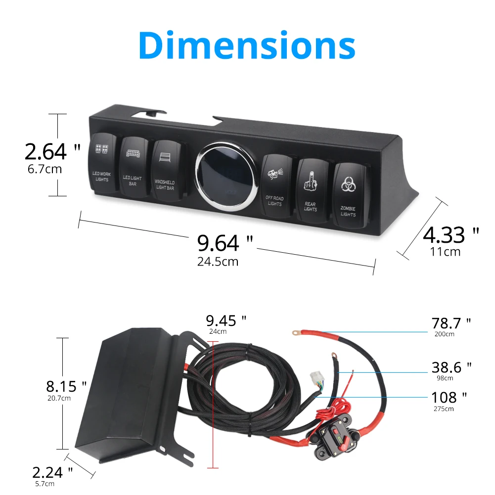6 Gang Switch Panel On-Off LED Car Switch Panel Circuit Control 12V24V for JK JKU 2007-2018