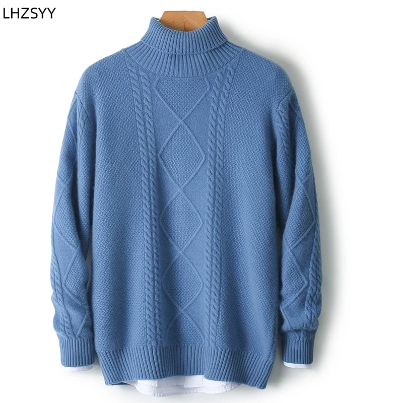 

LHZSYY Pure Cashmere Knit Pullovers Men's Lapel Thick Jacquard Sweater Loose Large size High-Neck Shirt Casual Warm Jackets Tops