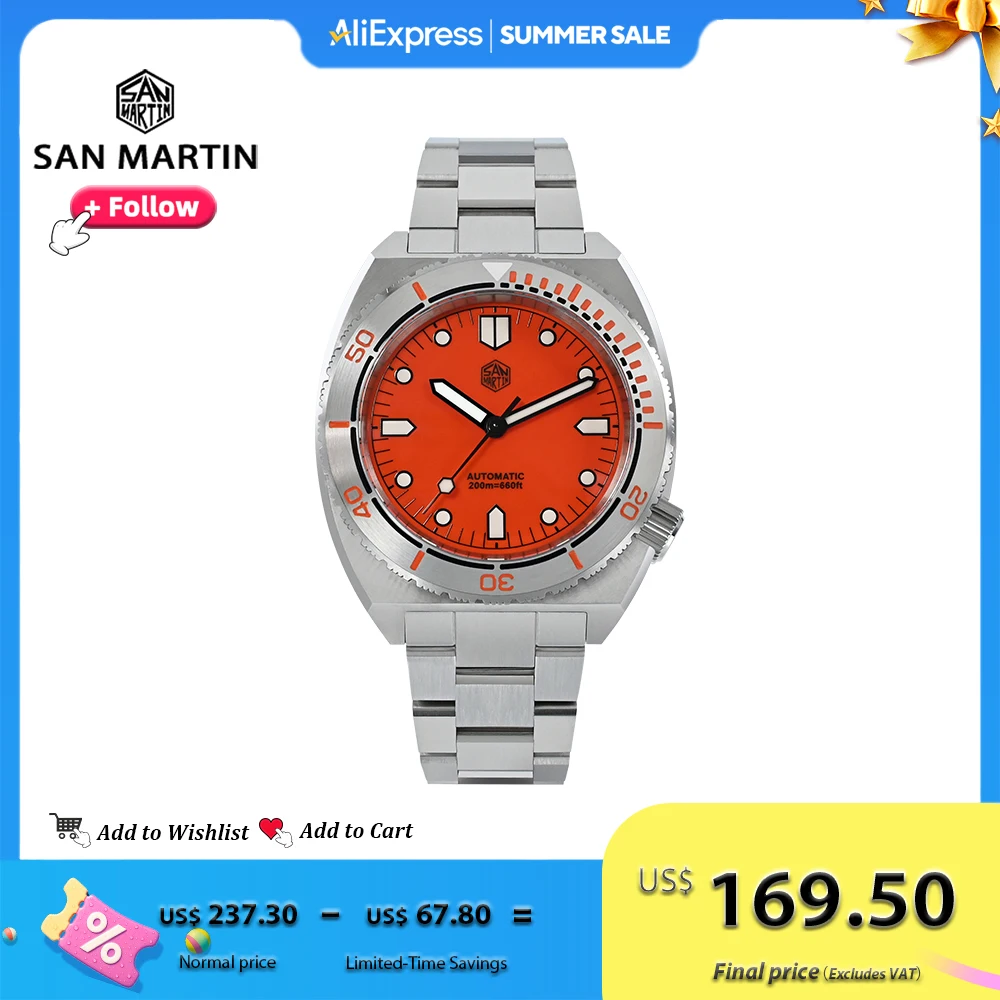 

San Martin Luxury 40mm Diving Watch for Men Bezel Sports Automatic Mechanical Watches Stainless Steel 20Bar Waterproof SN0067