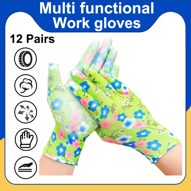 

12 пар защитных садовых перчаток размера M, универсальные для мужчин и женщин, легкие, удобные, рабочие перчатки.